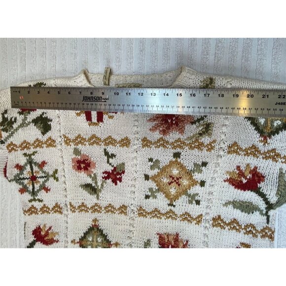 Vintage Hunters Run Mixed Floral Pattern Hand Knitted Sweater Large Ramie Cotton - Picture 6 of 9